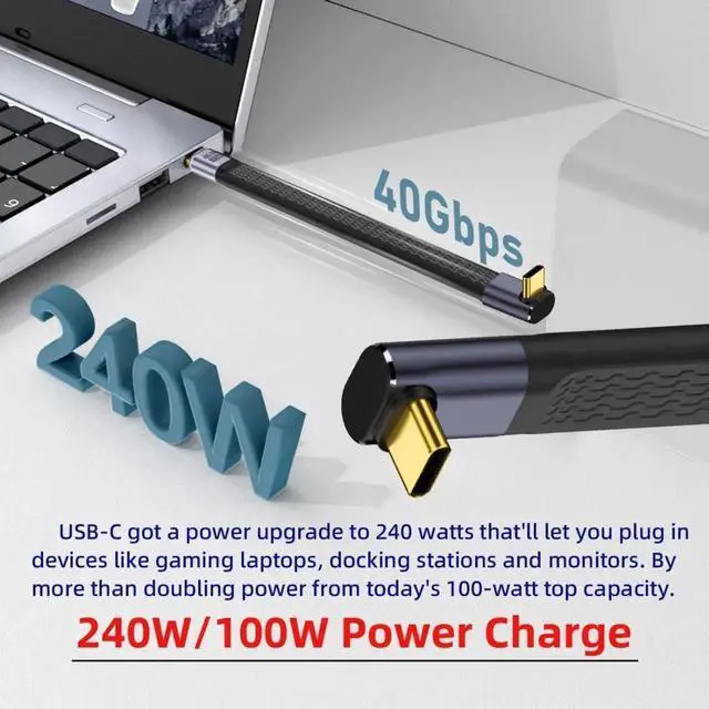 Alt view image 3 of 7 - 13cm 90 Degree Up Angled Flat Slim FPC USB4 Short Cable, 40Gbps 240W/100W 8K Data Extension Cable for Laptop & Phone