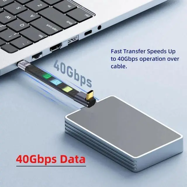 Alt view image 4 of 7 - 13cm 90 Degree Up Angled Flat Slim FPC USB4 Short Cable, 40Gbps 240W/100W 8K Data Extension Cable for Laptop & Phone
