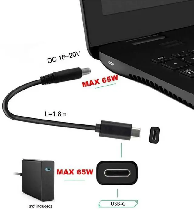 Alt view image 4 of 6 - 1.8M USBC Input to 5.5×2.1mm Rectangle DC Jack Power Cable Cord for Laptop & Notebook