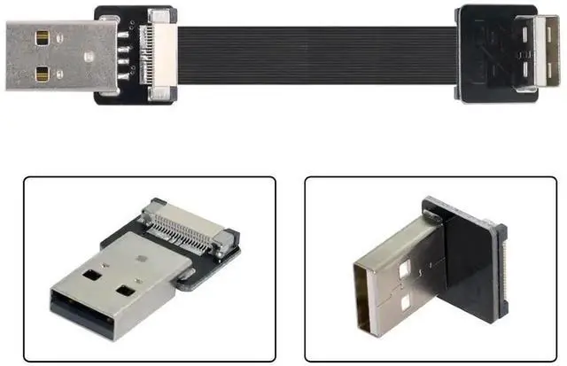 Alt view image 2 of 7 - 1.0M 90 Degree Down Angled USB 2.0 Male to Male Flat Ribbon Flex Extension Cable Adapter for Data Transfer & Charging