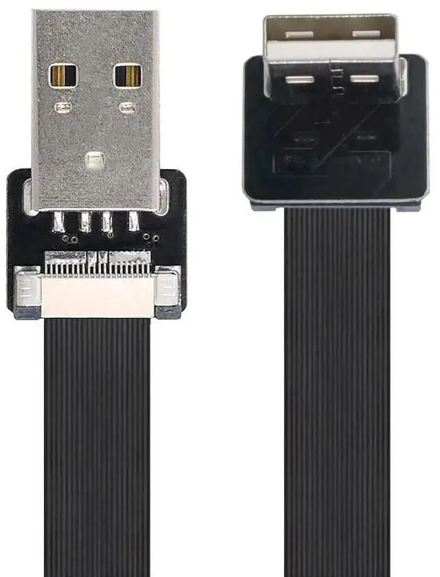 Alt view image 3 of 7 - 1.0M 90 Degree Down Angled USB 2.0 Male to Male Flat Ribbon Flex Extension Cable Adapter for Data Transfer & Charging