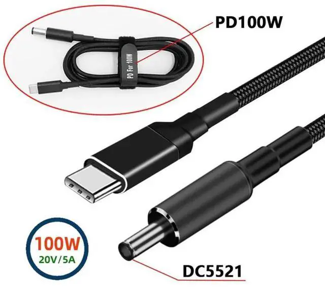 Alt view image 7 of 7 - 1.8m USBC 100W 20V Input to DC 5.5×2.1mm PD Power Cable, 65W Output Fast Charging Cord Support QC PD for Laptop