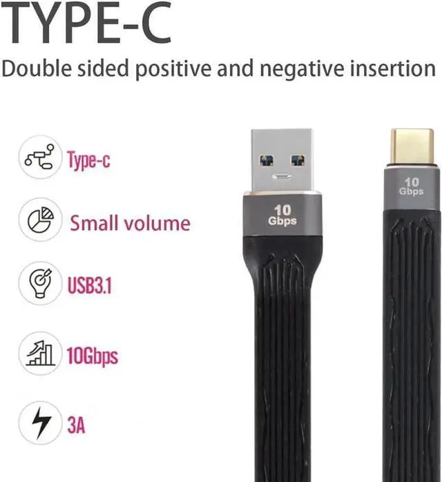 Alt view image 4 of 7 - 10Gbps USB 3.1 TypeC Male Host to USB 3.0 TypeA Male Flat Slim FPC Data Cable for Laptop & Phone