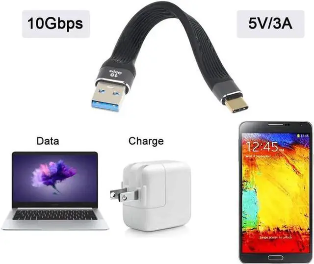 Alt view image 7 of 7 - 10Gbps USB 3.1 TypeC Male Host to USB 3.0 TypeA Male Flat Slim FPC Data Cable for Laptop & Phone