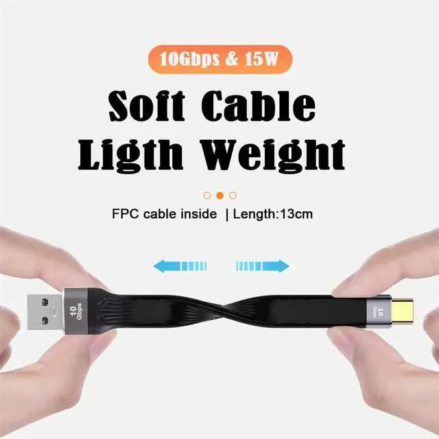 Alt view image 5 of 7 - 10Gbps USB 3.1 TypeC Male Host to USB 3.0 TypeA Male Flat Slim FPC Data Cable for Laptop & Phone