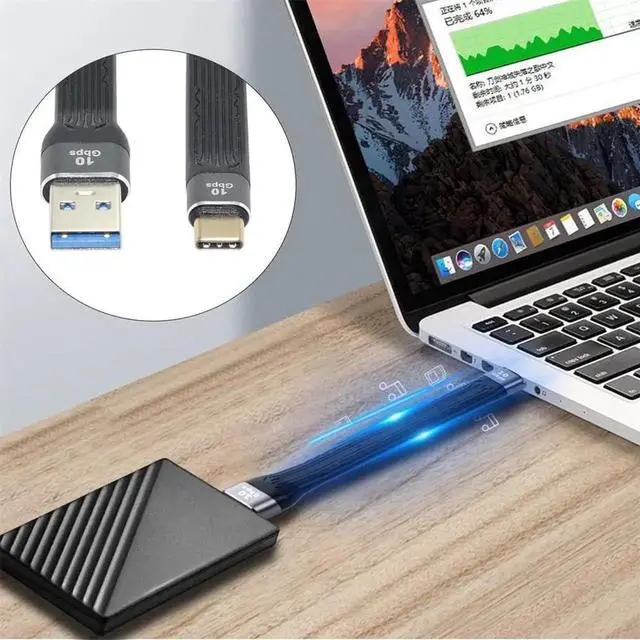 Alt view image 6 of 7 - 10Gbps USB 3.1 TypeC Male Host to USB 3.0 TypeA Male Flat Slim FPC Data Cable for Laptop & Phone