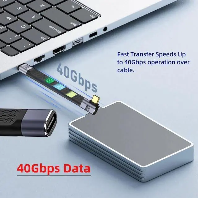 Alt view image 3 of 7 - 13cm 90 Degree RightAngled USB4 Plug to Socket Slim Flat Extension Cable, 40Gbps 240W Fast Charging 8K@60Hz Video Cable