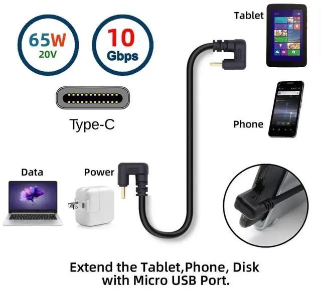 Alt view image 3 of 7 - 0.3M USBC Male to Male 180° UShaped Angled Extension Cable, USB 3.1 Gen 2 10Gbps Fast Charging Data & Video Transfer Cable