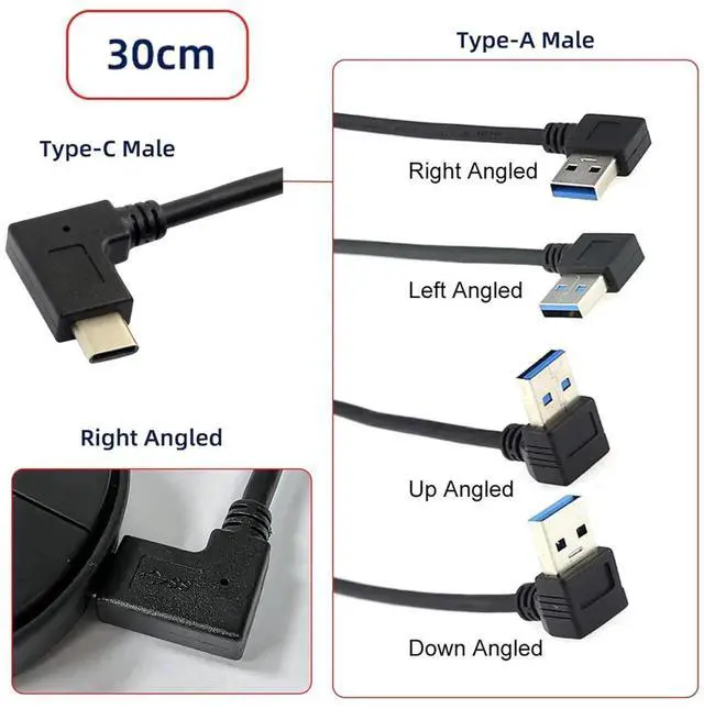 Alt view image 2 of 7 - 30cm 90 Degree UpAngled USB 3.0 to USBC Data Extension Cable for Tablet, Mobile Phone & Hard Disk Drive