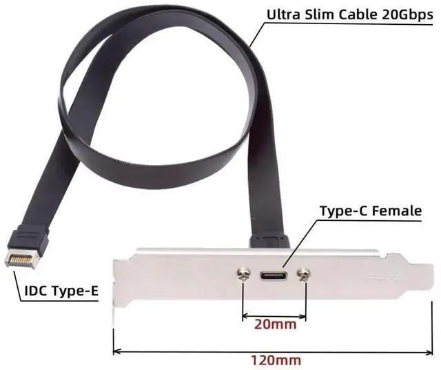 Alt view image 2 of 7 - 12cm USBC Front Panel Header to USB TypeE Motherboard Extension Cable Adapter, USB 3.2 Gen 2x2 20Gbps with PCIE Bracket