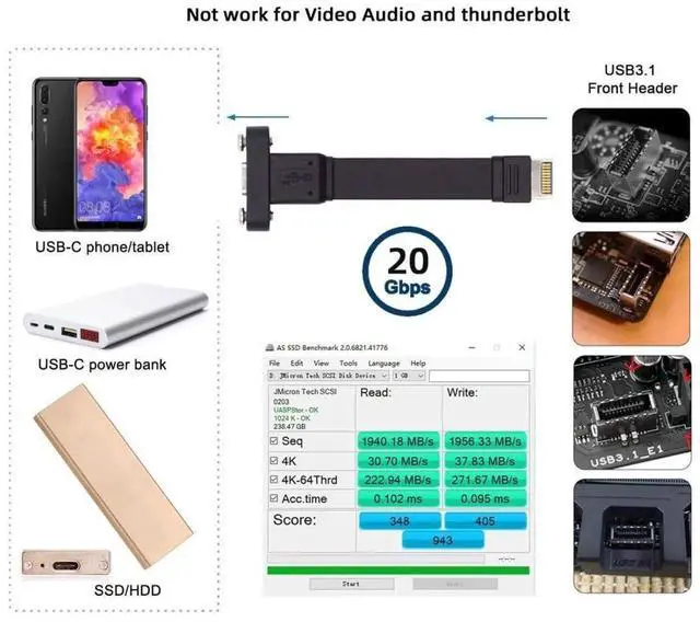 Alt view image 6 of 7 - 12cm USBC Front Panel Header to USB TypeE Motherboard Extension Cable Adapter, USB 3.2 Gen 2x2 20Gbps with PCIE Bracket