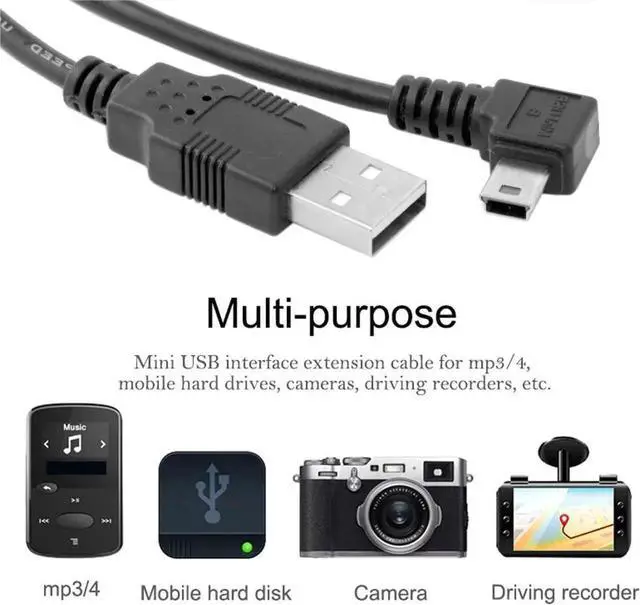 Alt view image 4 of 7 - 1.8M Black 90 Degree RightAngled USB 2.0 Male to Mini USB 5Pin Male Charging & Data Transfer Extension Cable