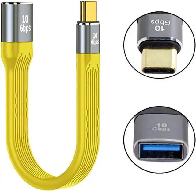 Alt view image 6 of 7 - Yellow USB 3.1 TypeC Male Host to USB 3.0 TypeA Female OTG Flat Slim FPC Data Cable for Laptop & Phone