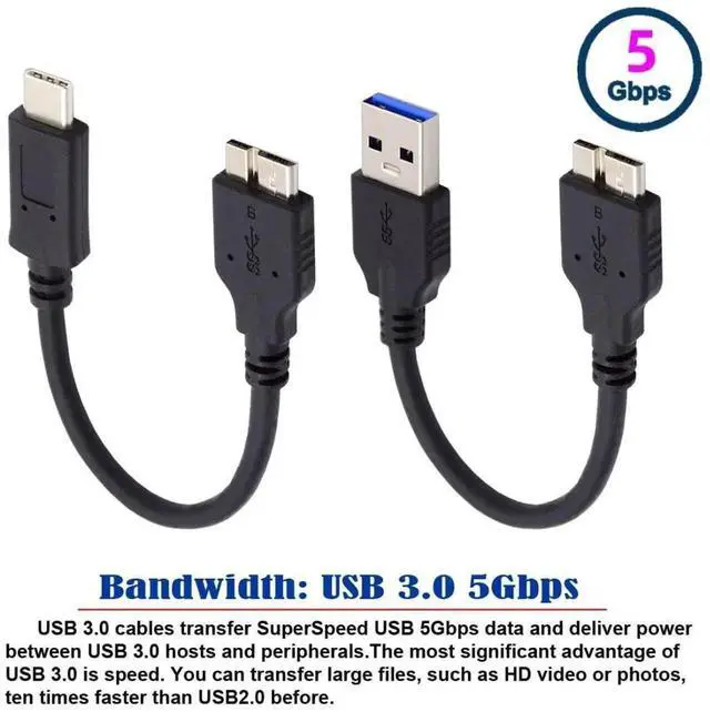 Alt view image 5 of 7 - 2 Pack 15cm USB 3.0 / USBC Male to MicroB Male Cable for Portable Hard Drive