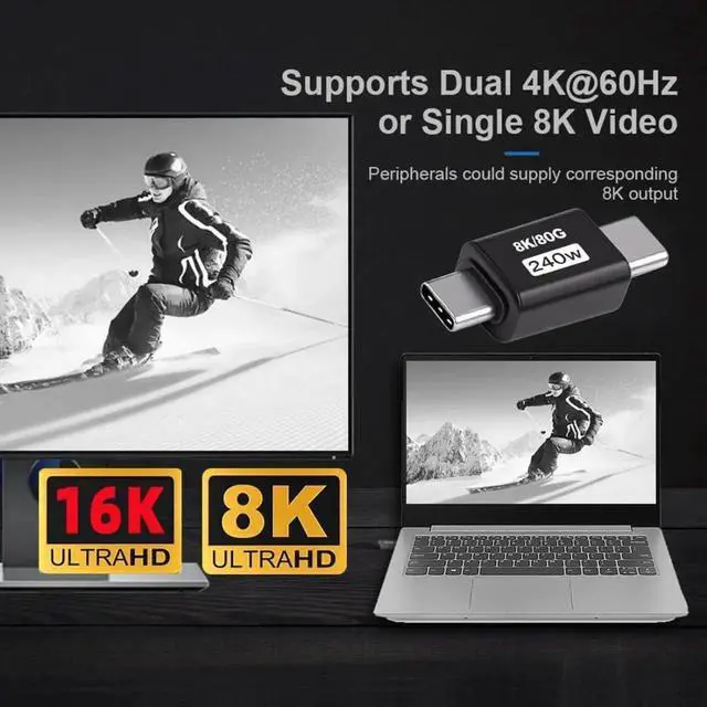 Alt view image 5 of 7 - USBC Extender Adapter, USB4 TypeC Male to Male Connector, 80Gbps Data Transfer, PD 240W Fast Charging, 16K/8K/5K Video Output