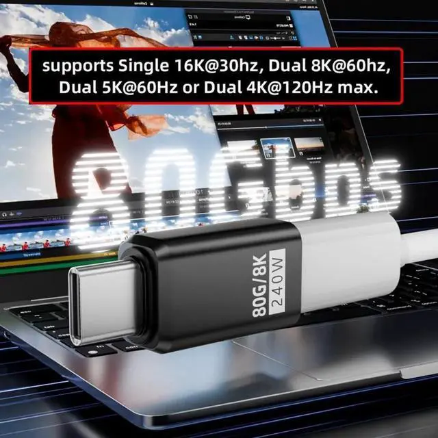 Alt view image 3 of 7 - USBC Extender Adapter, USB4 TypeC Male to Male Connector, 80Gbps Data Transfer, PD 240W Fast Charging, 16K/8K/5K Video Output