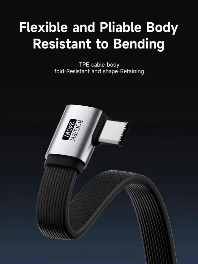 Alt view image 4 of 7 - Side 90 Degree USB4 V2.0 Short Cable, 80Gbps Data Transfer, 240W Fast Charging, 8K@60Hz Video Output, Compatible with iPhone 17/16/15 Pro Max, iPad Pro, Thunderbolt 5/4