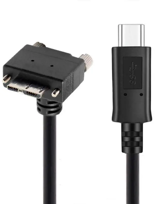 Main image of 90 Degree DownAngled USBC to Micro USB 3.0 Data Cable with Screw Mount, 5Gbps HighSpeed Transfer