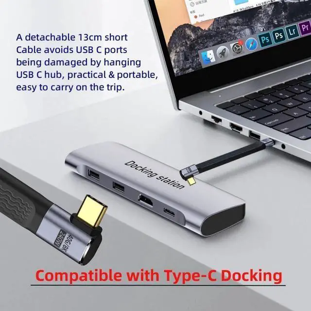 Alt view image 6 of 7 - 13cm RightAngled Flat Slim FPC USBC USB4 Cable, 40Gbps Data Transfer, 240W/100W PD Charging, 8K Video Output for Laptop & Phone