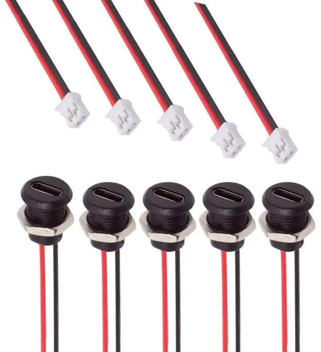 Main image of 5 Pack 2.0mm Pitch 2Pin to USBC Female DC 5V 3A Charging Port Conversion Cable Adapter with Waterproof Dustproof Rubber Plug