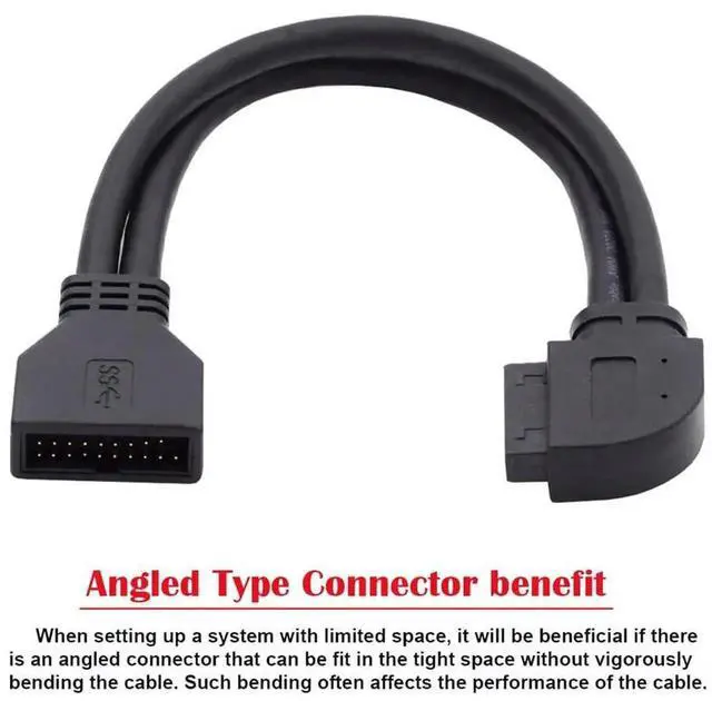 Alt view image 6 of 7 - 90 Degree Right Angled USB 3.0 20Pin/19Pin Male to Female Extension Cable, 5Gbps HighSpeed for Motherboard Mainboard