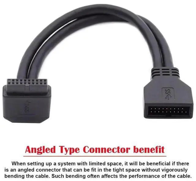 Alt view image 2 of 7 - 90 Degree Up Angled USB 3.0 20Pin/19Pin Male to Female Extension Cable, 5Gbps HighSpeed for Motherboard Mainboard
