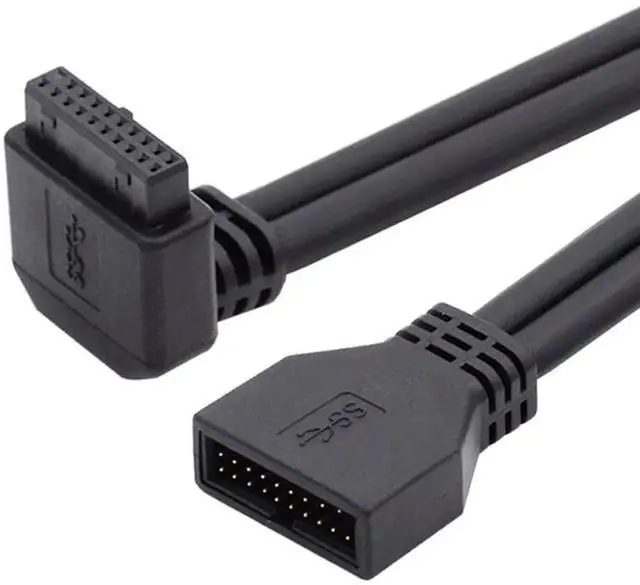 Main image of 90 Degree Down Angled USB 3.0 20Pin/19Pin Male to Female Extension Cable, 5Gbps HighSpeed for Motherboard Mainboard