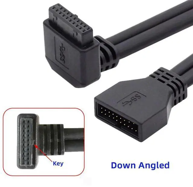 Alt view image 2 of 7 - 90 Degree Down Angled USB 3.0 20Pin/19Pin Male to Female Extension Cable, 5Gbps HighSpeed for Motherboard Mainboard