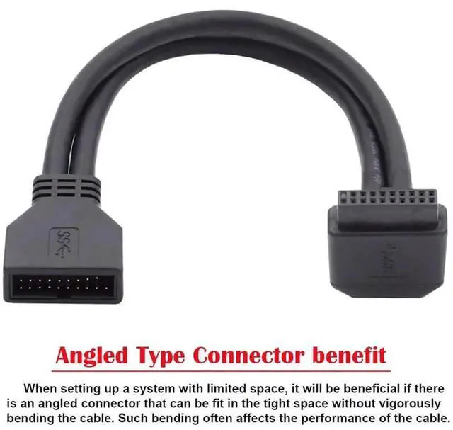 Alt view image 7 of 7 - 90 Degree Down Angled USB 3.0 20Pin/19Pin Male to Female Extension Cable, 5Gbps HighSpeed for Motherboard Mainboard
