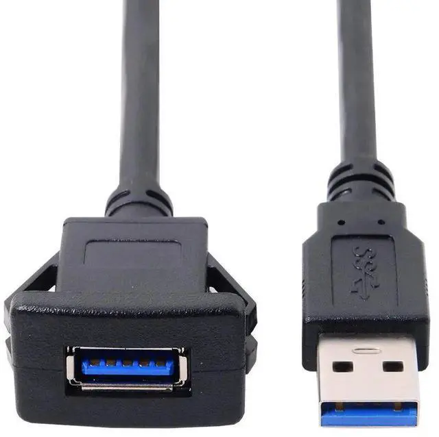 Alt view image 2 of 7 - 1.0M USB 3.0 Flush Mount Male to Female Extension Cable, Panel Mount for Car Dashboard