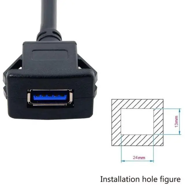 Alt view image 4 of 7 - 1.0M USB 3.0 Flush Mount Male to Female Extension Cable, Panel Mount for Car Dashboard