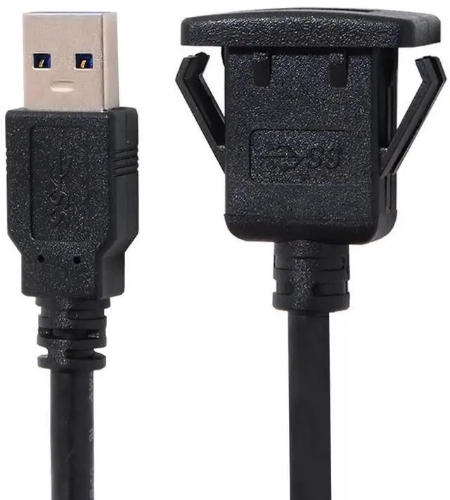 Alt view image 5 of 7 - 1.0M USB 3.0 Flush Mount Male to Female Extension Cable, Panel Mount for Car Dashboard