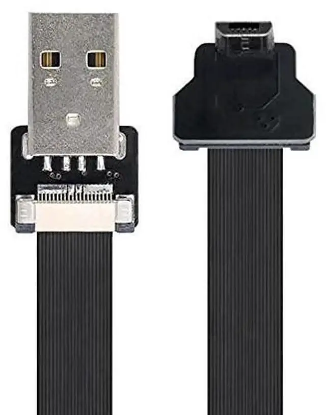Alt view image 6 of 7 - 100cm Down Angled Flat Slim FPC USB 2.0 TypeA Male to Micro USB 5Pin Male Data Cable for FPV, Hard Disk & Mobile Phone