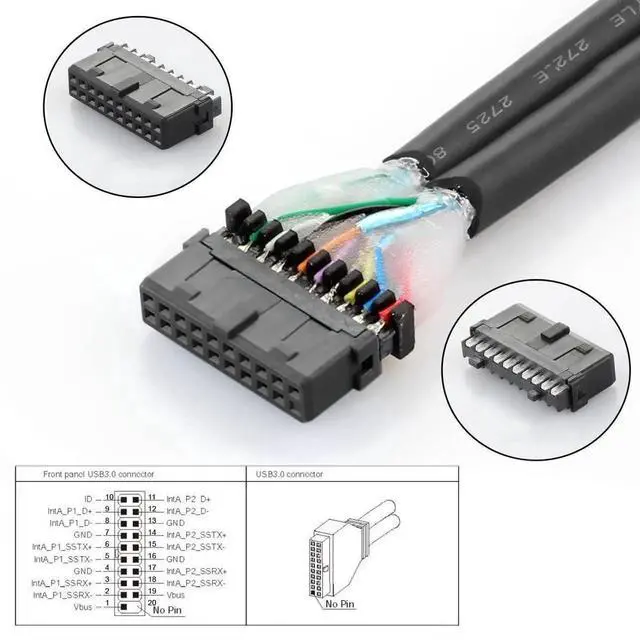 Alt view image 6 of 7 - Left Angled LowProfile USB 3.0 19/20Pin Male to Female Extension Cable, 90 Degree 5Gbps for Motherboard