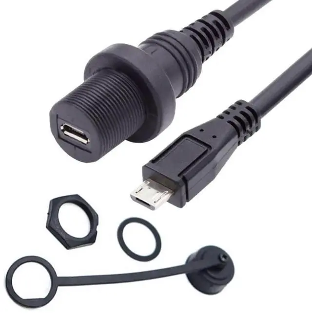 Main image of Micro USB 5Pin FlushMount Male to Female Extension Cable, Waterproof & Dustproof for Car Dashboard Panel Mount