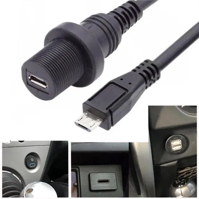 Alt view image 3 of 7 - Micro USB 5Pin FlushMount Male to Female Extension Cable, Waterproof & Dustproof for Car Dashboard Panel Mount