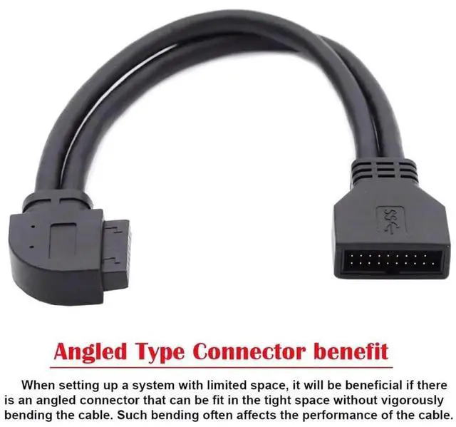 Alt view image 2 of 7 - Left Angled 90 Degree USB 3.0 19/20Pin Male to Female Extension Cable, 5Gbps for Motherboard Mainboard