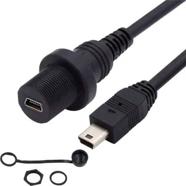 Main image of Mini USB 5Pin FlushMount Male to Female Extension Cable, Waterproof & Dustproof for Car Dashboard Panel Mount