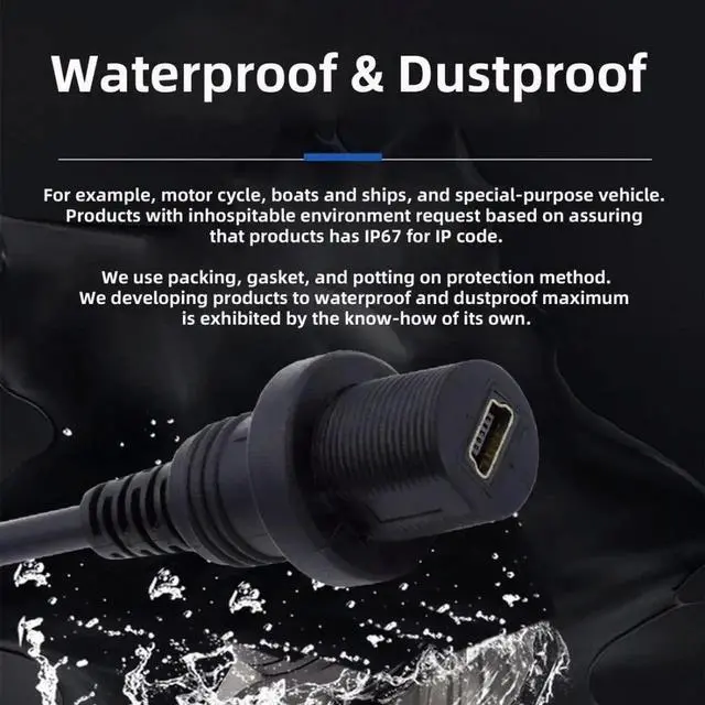 Alt view image 5 of 7 - Mini USB 5Pin FlushMount Male to Female Extension Cable, Waterproof & Dustproof for Car Dashboard Panel Mount