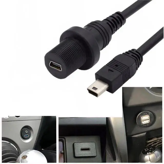 Alt view image 6 of 7 - Mini USB 5Pin FlushMount Male to Female Extension Cable, Waterproof & Dustproof for Car Dashboard Panel Mount