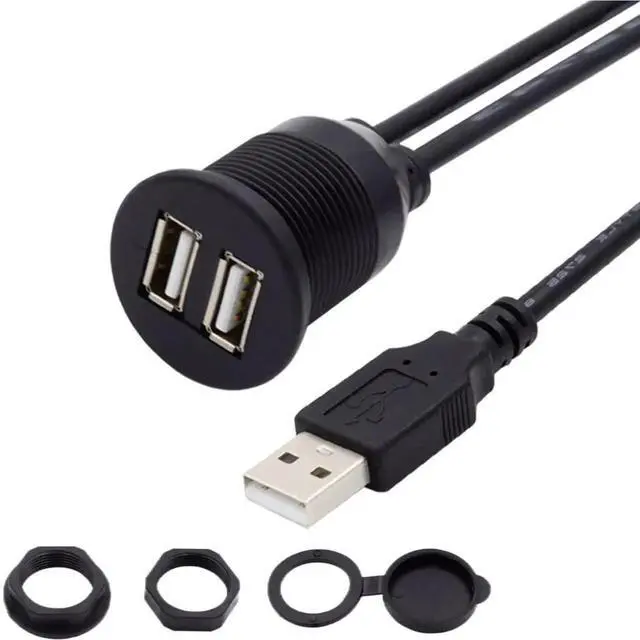 Main image of USB 2.0 FlushMount 1Male to 2Female Extension Cable, Waterproof & Dustproof for Car Dashboard Panel Mount