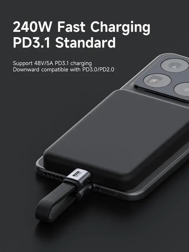 Alt view image 3 of 7 - Short USB4 V2.0 USBC Cable, 80Gbps Data Transfer, 240W Fast Charging, 8K@60Hz Video for iPhone 17/16/15 Pro Max, iPad Pro, Thunderbolt 5/4