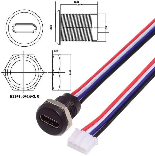 Alt view image 4 of 7 - 5 Pack 2.0mm Pitch 4Pin to USBC Female DC 5V 3A Charging Port Conversion Cable Adapter with Waterproof Dustproof Rubber Plug