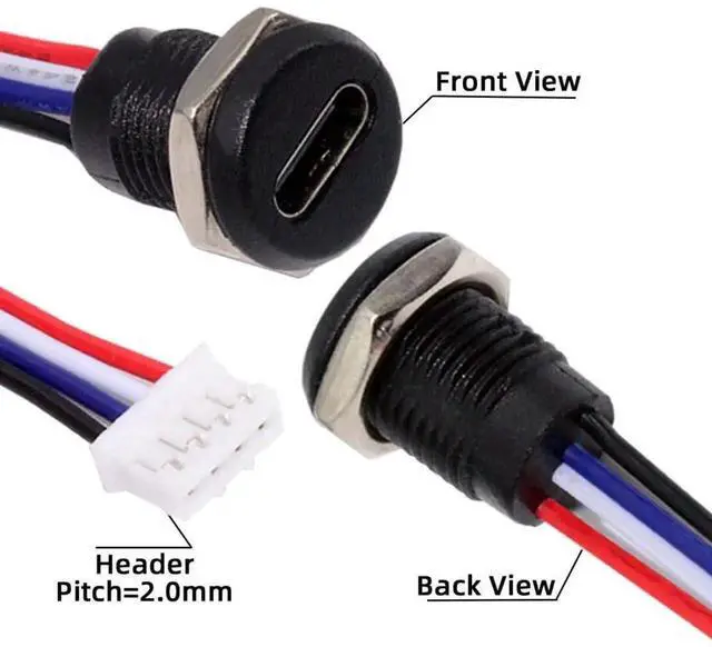 Alt view image 7 of 7 - 5 Pack 2.0mm Pitch 4Pin to USBC Female DC 5V 3A Charging Port Conversion Cable Adapter with Waterproof Dustproof Rubber Plug