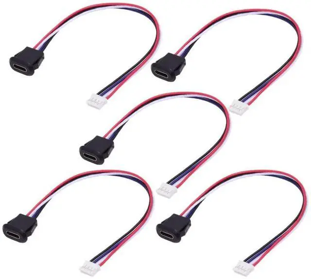 Main image of 5 Pack 2.0mm Pitch 4Pin to USBC Female DC 5V 3A Flush Mount Charging Socket Conversion Cable Adapter