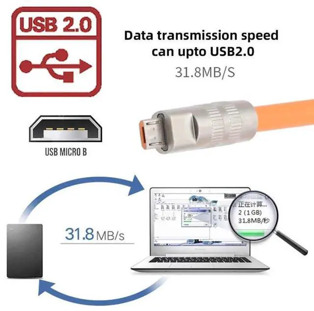 Alt view image 7 of 7 - 1.0M Liquid Silicone UltraSoft USB 2.0 Male to Micro USB 5Pin Male Cable, 120W Fast Charging & Data Transfer Extension Cord
