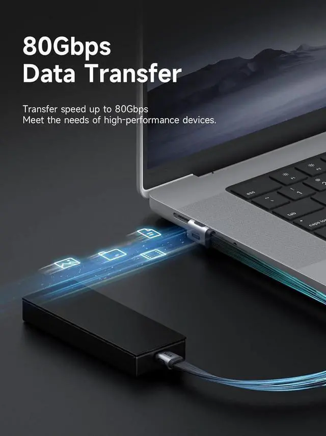 Alt view image 2 of 7 - 1.6FT Vertical 90 Degree USB4 V2.0 USBC Cable, 80Gbps Data Transfer, 240W Fast Charging, 8K@60Hz Video for iPhone 17/16/15 Pro Max, iPad Pro, Thunderbolt 5/4