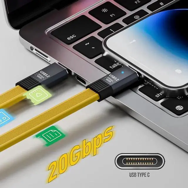 Alt view image 3 of 7 - 2.62FT/0.8M Flat USBC Extension Cable, USB 3.2 TypeC Male to Female, 20Gbps Data Transfer, 100W PD Fast Charging, 8K@60Hz Video Output