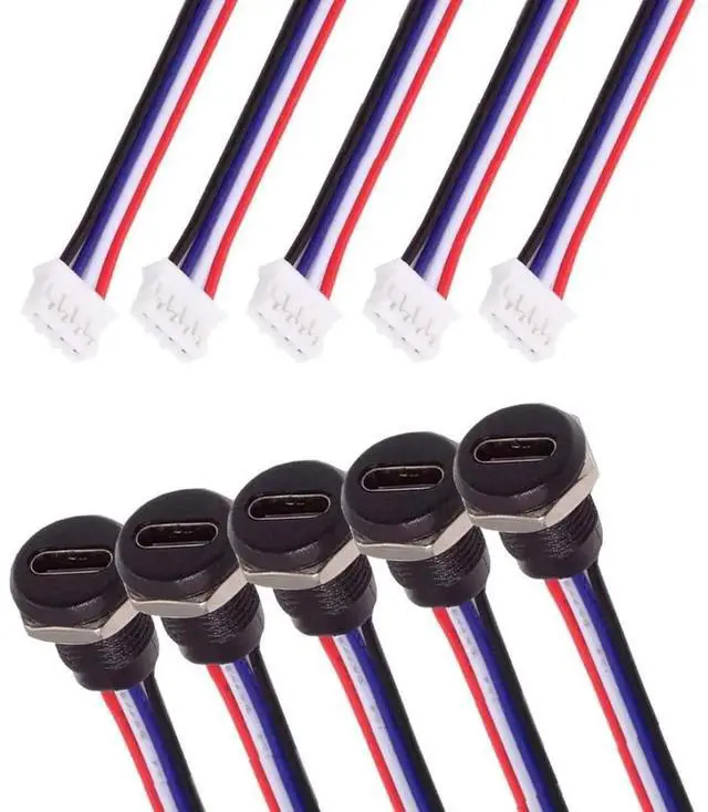 Main image of 5 Pack 2.0mm Pitch 4Pin to USBC Female DC 5V 3A Charging Port Conversion Cable Adapter with Waterproof Dustproof Rubber Plug