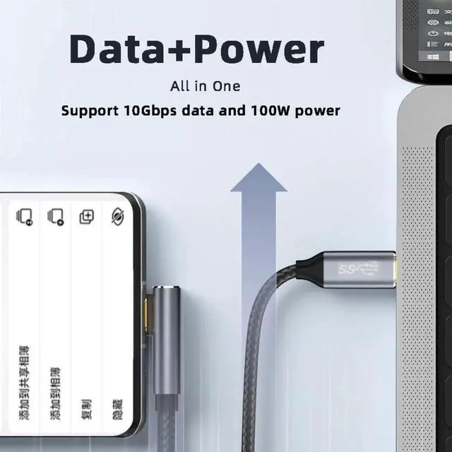 Alt view image 7 of 7 - 6.56FT/2.0M 90 Degree Angled Nylon Braided USBC to USBC Cable, USB 3.1 Gen 2, 10Gbps Data Transfer, 100W PD Fast Charging, Video Output Supported